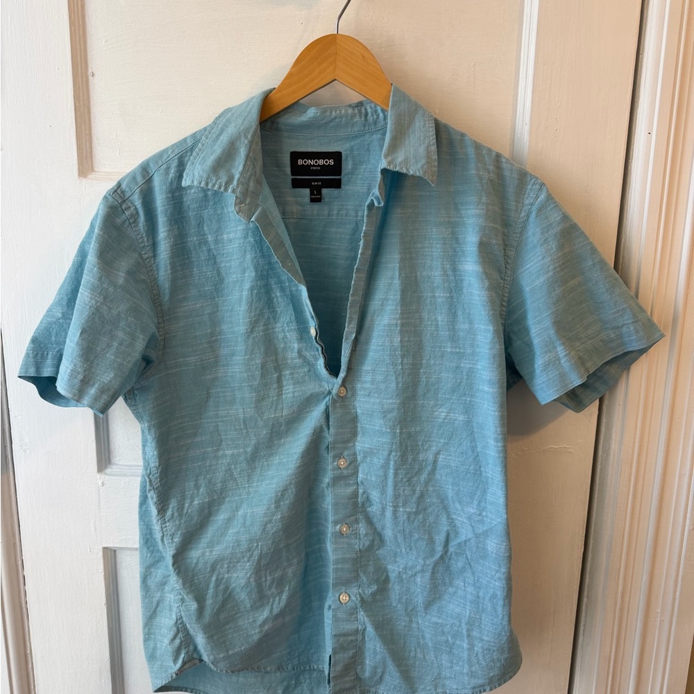 Bonobos Sky Blue Short-Sleeve Linen-Blend Button-Down Shirt